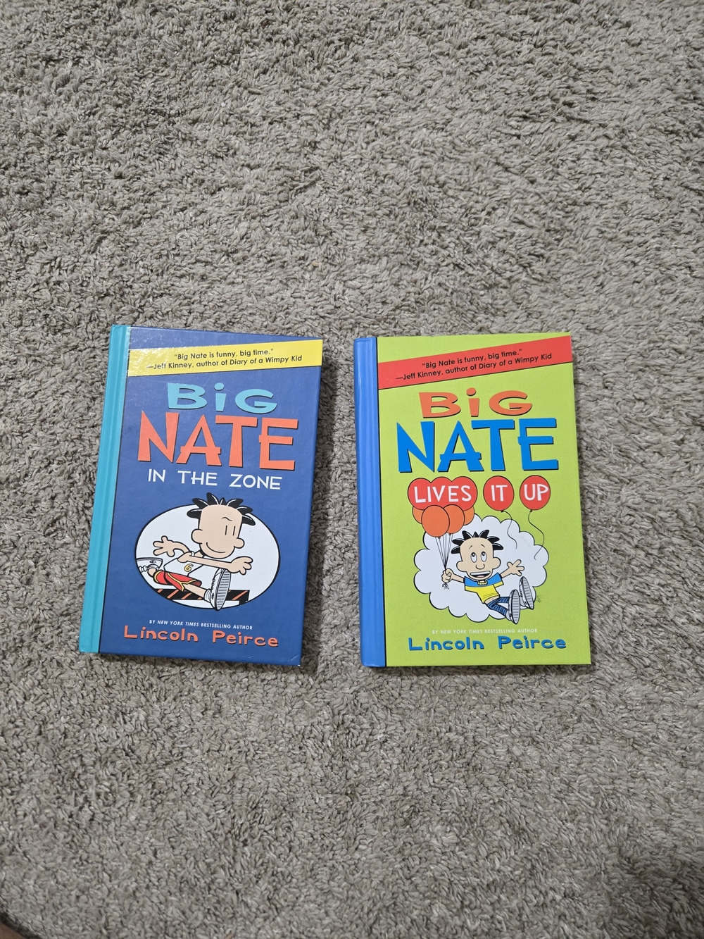 Big Nate Hardcover Books - 'In the Zone' & 'Lives It Up' - Blue & Lime Covers